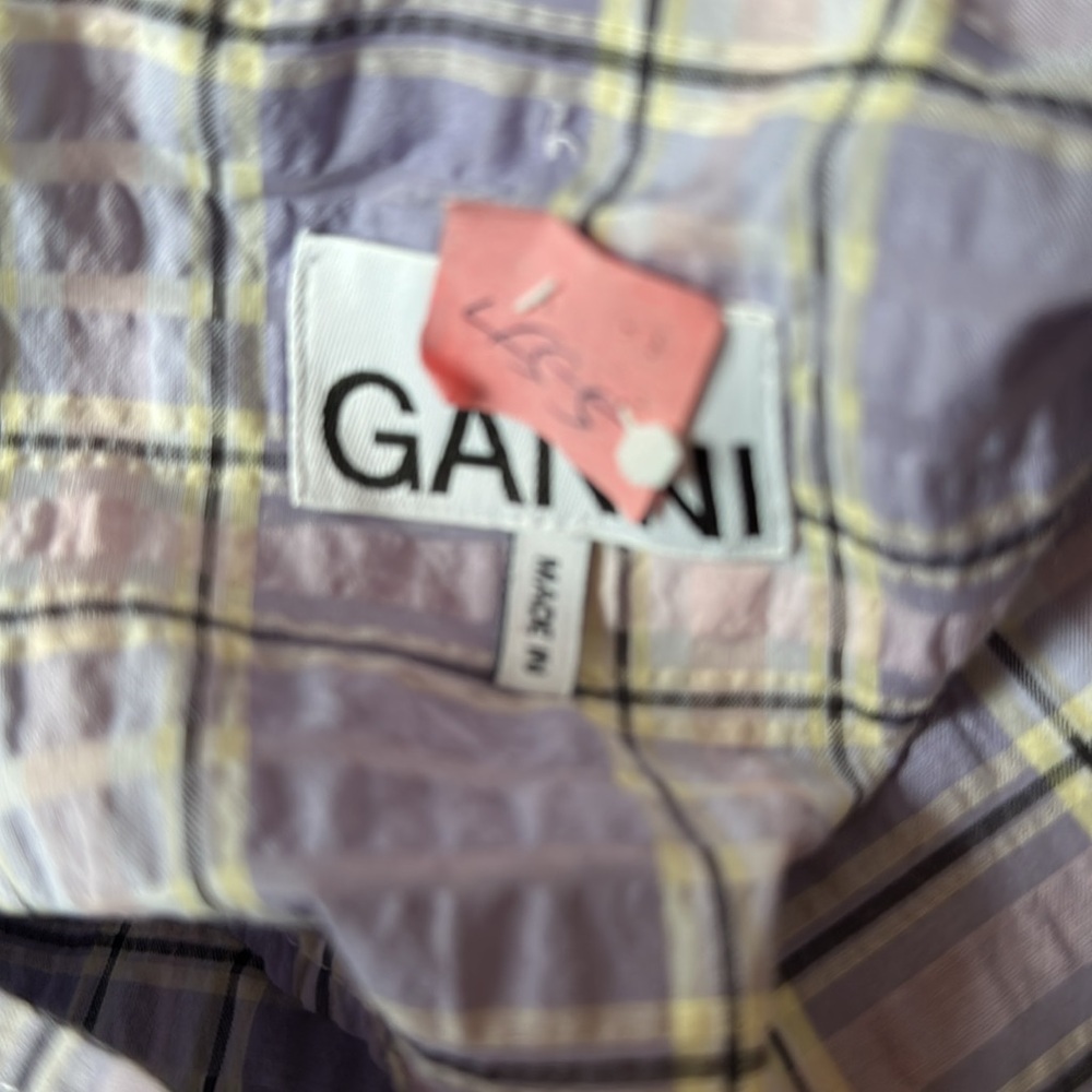 GANNI Seersucker Check Maxi Dress In Check Persian Violet, Size 36 - Picture 7 of 9